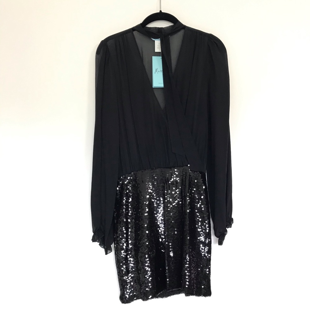 Marciano black sheer blouse sequin mini dress